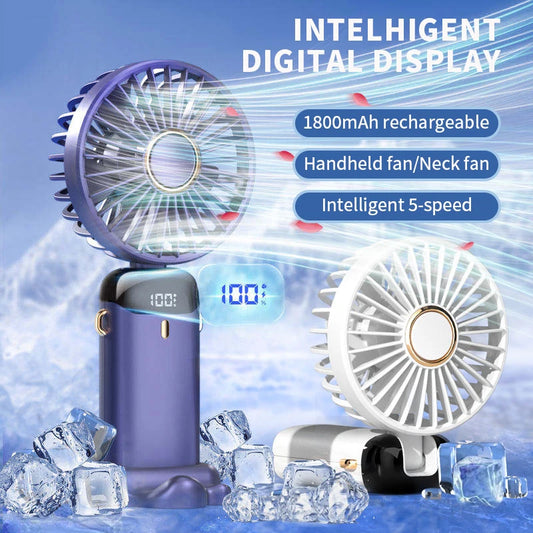Portable Handheld Neck Fan – 5-Speed USB Rechargeable