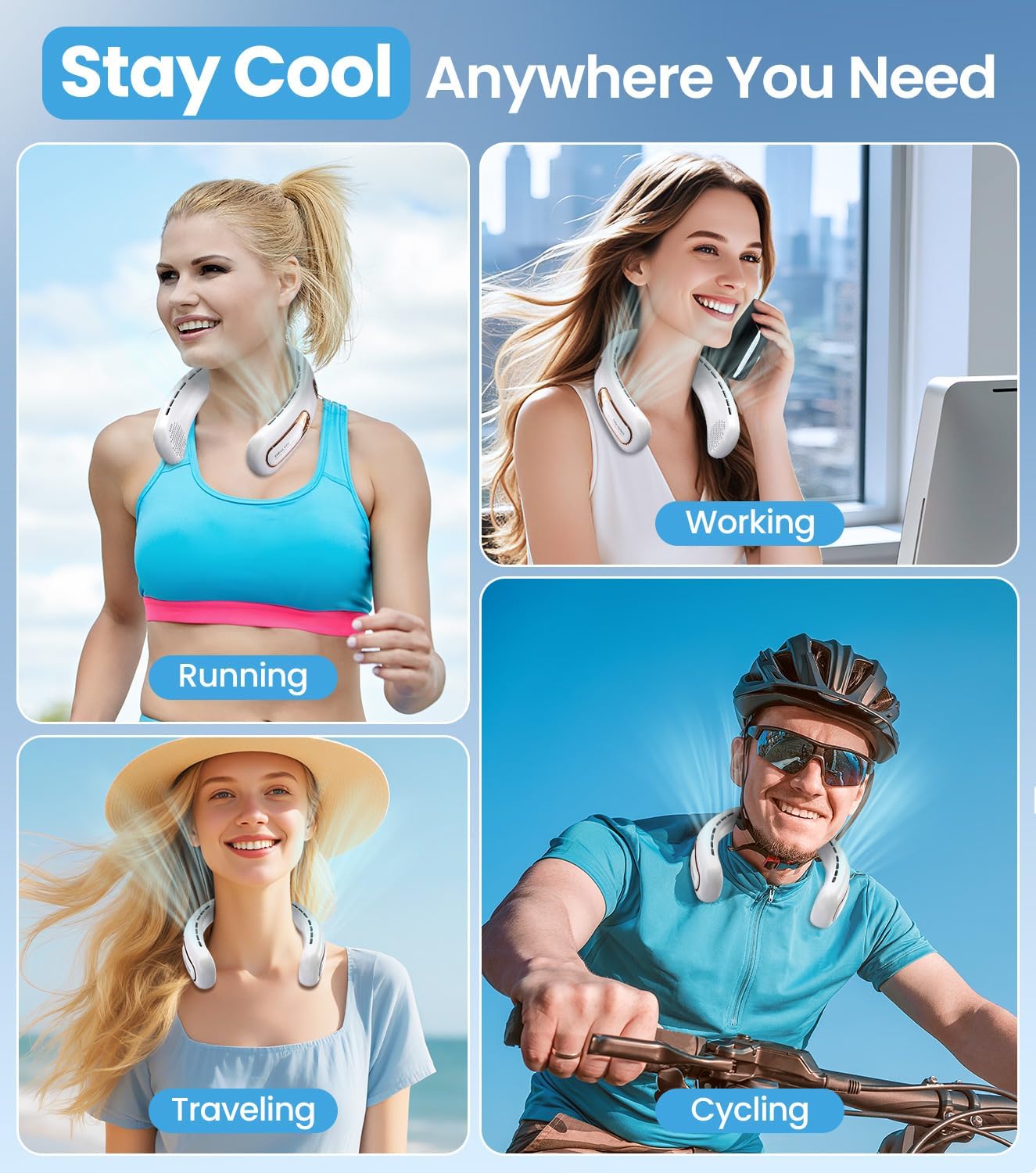 Hands-Free Bladeless Neck Fan for Portable Cooling