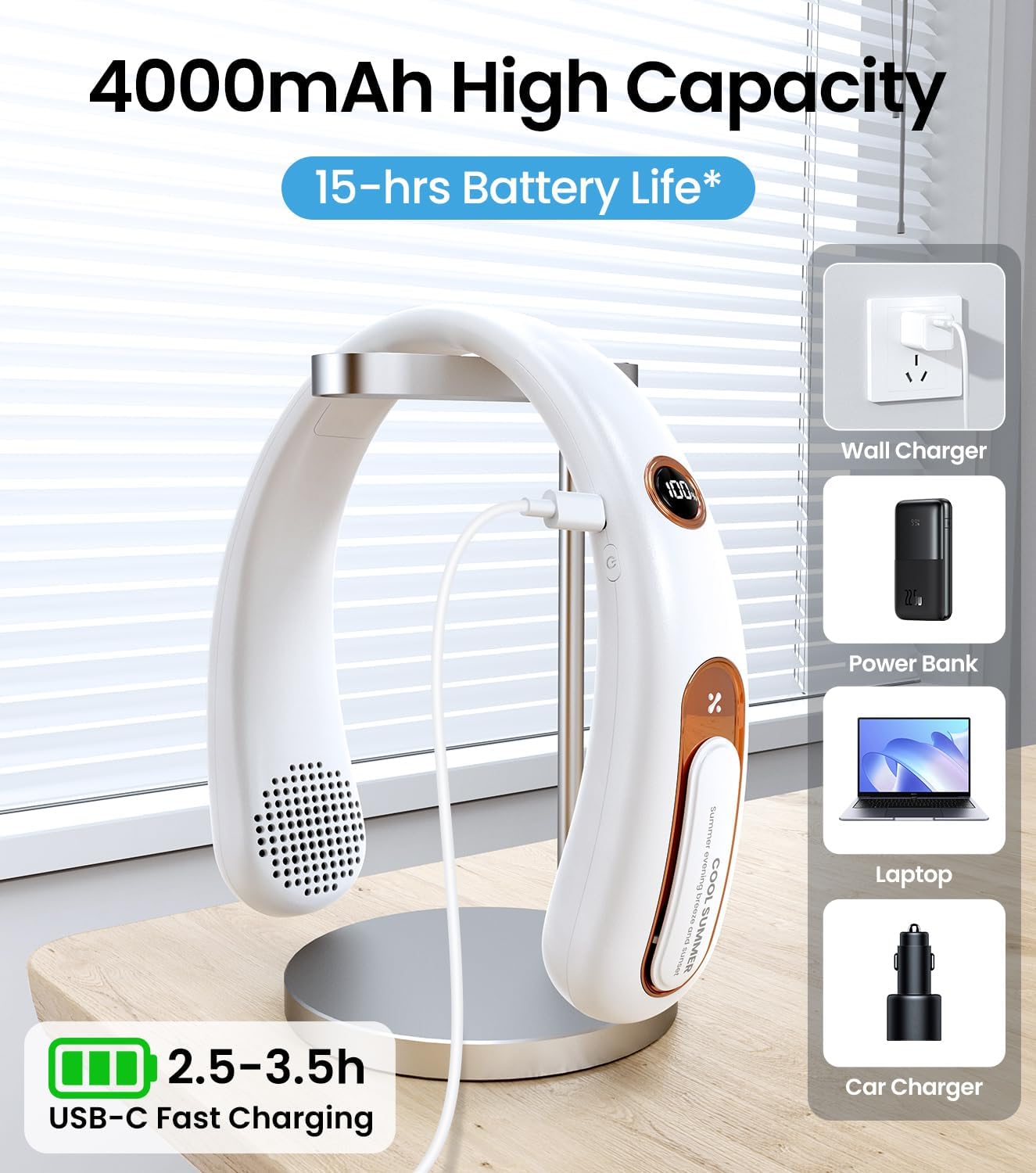 Hands-Free Bladeless Neck Fan for Portable Cooling