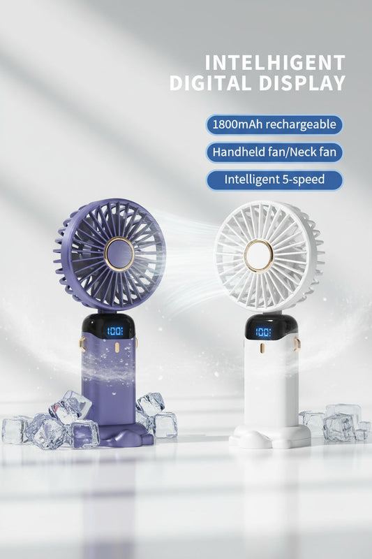 Portable Handheld Neck Fan – 5-Speed USB Rechargeable